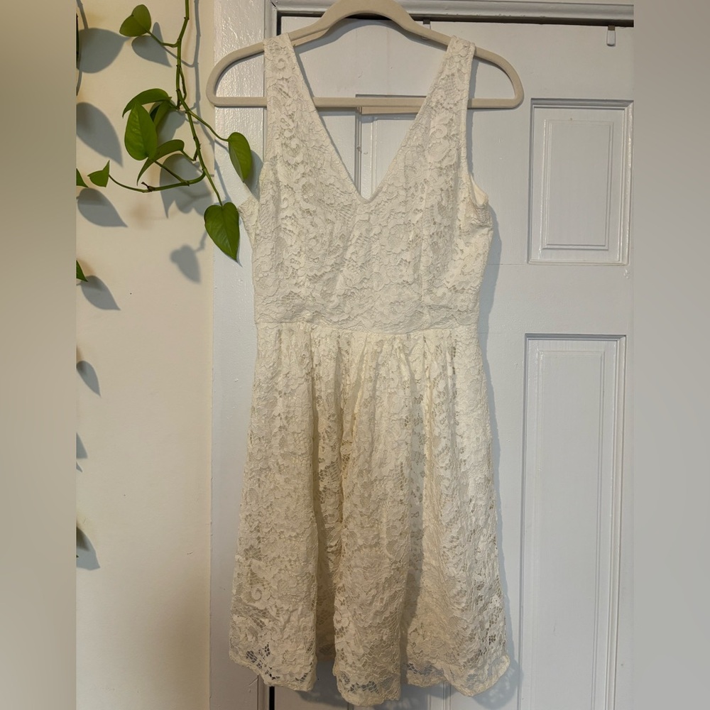 White A-Line Lace Mini Dress